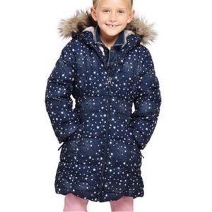 Lands' End Fleece Lined Down Alternative ThermoPlume Coat, Stars Design, Size 4